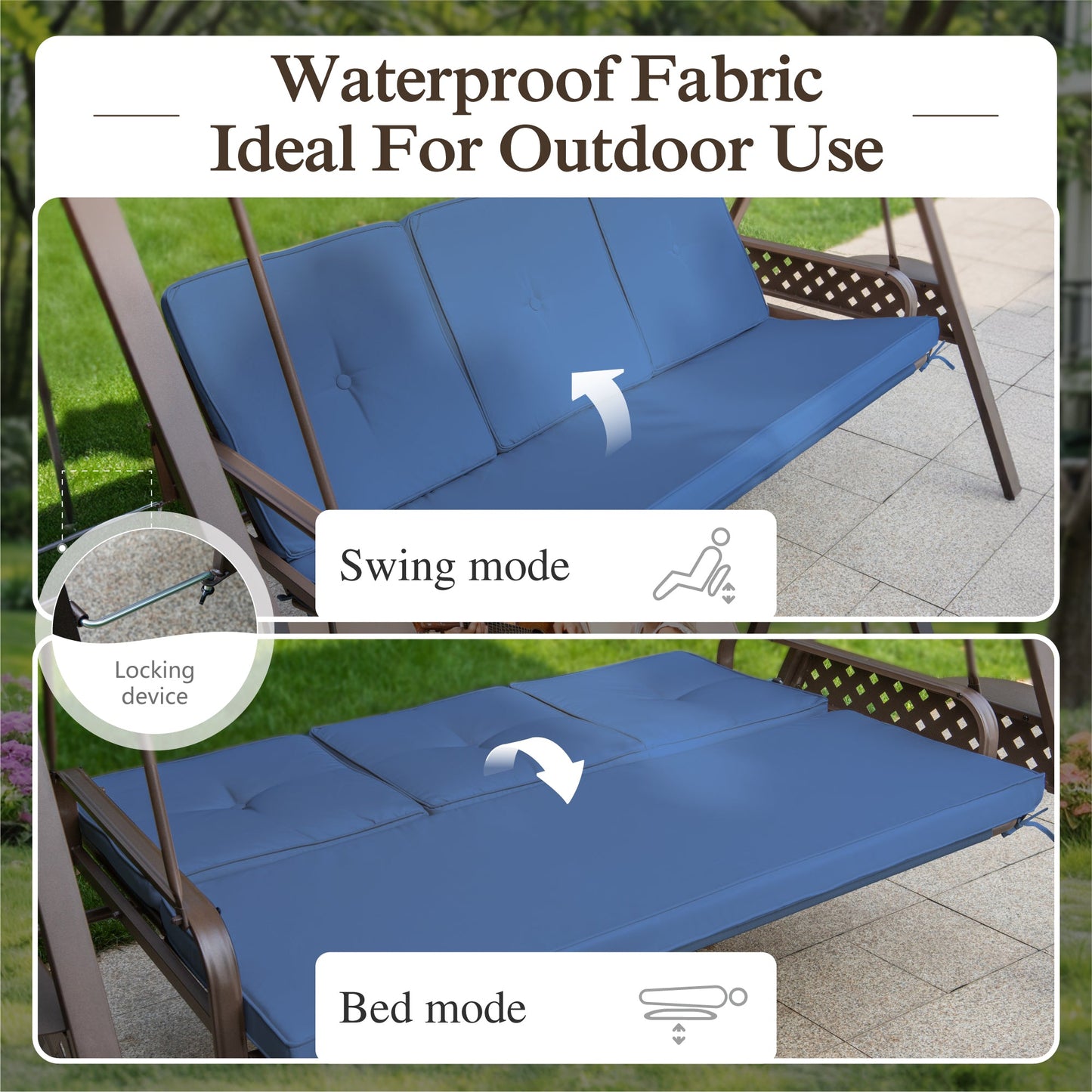 3-Seat Outdoor Converting Canopy Swing Glider Patio Hammock with Side Table - Beige