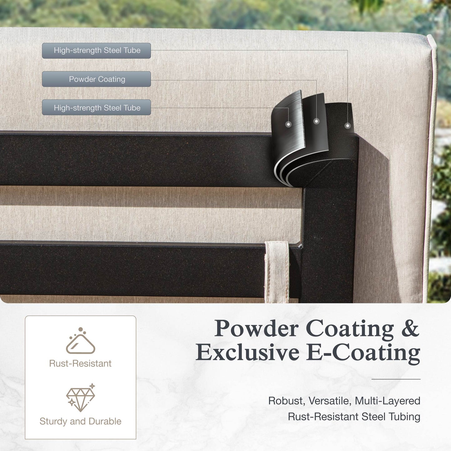 Sophia & William 4Pcs Patio Outdoor Furniture Set Sectional Armless Conversation Set with Woodgrain Side Table, Beige