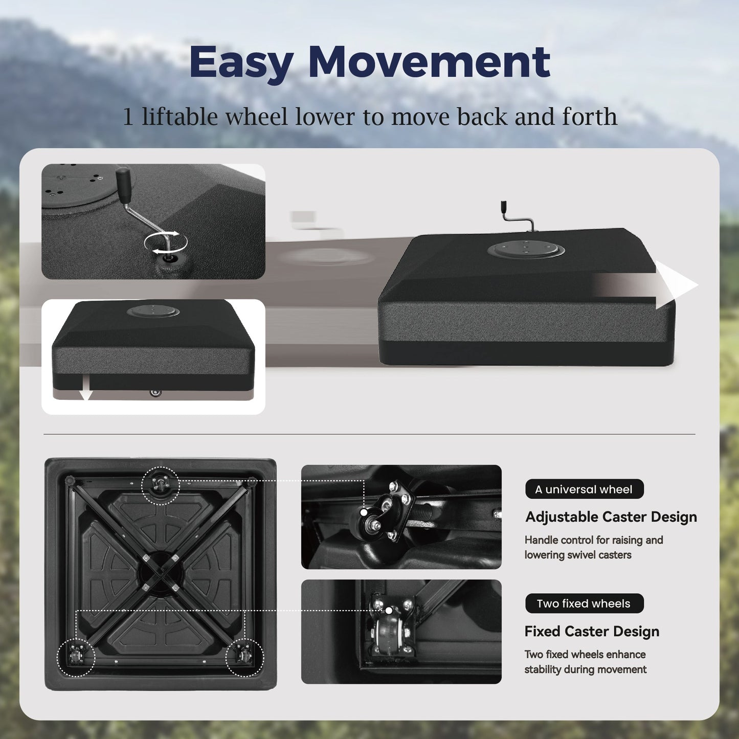 Alpha Joy 34.3'' Square Patio Fillable Umbrella Base with Liftable Wheel, Black