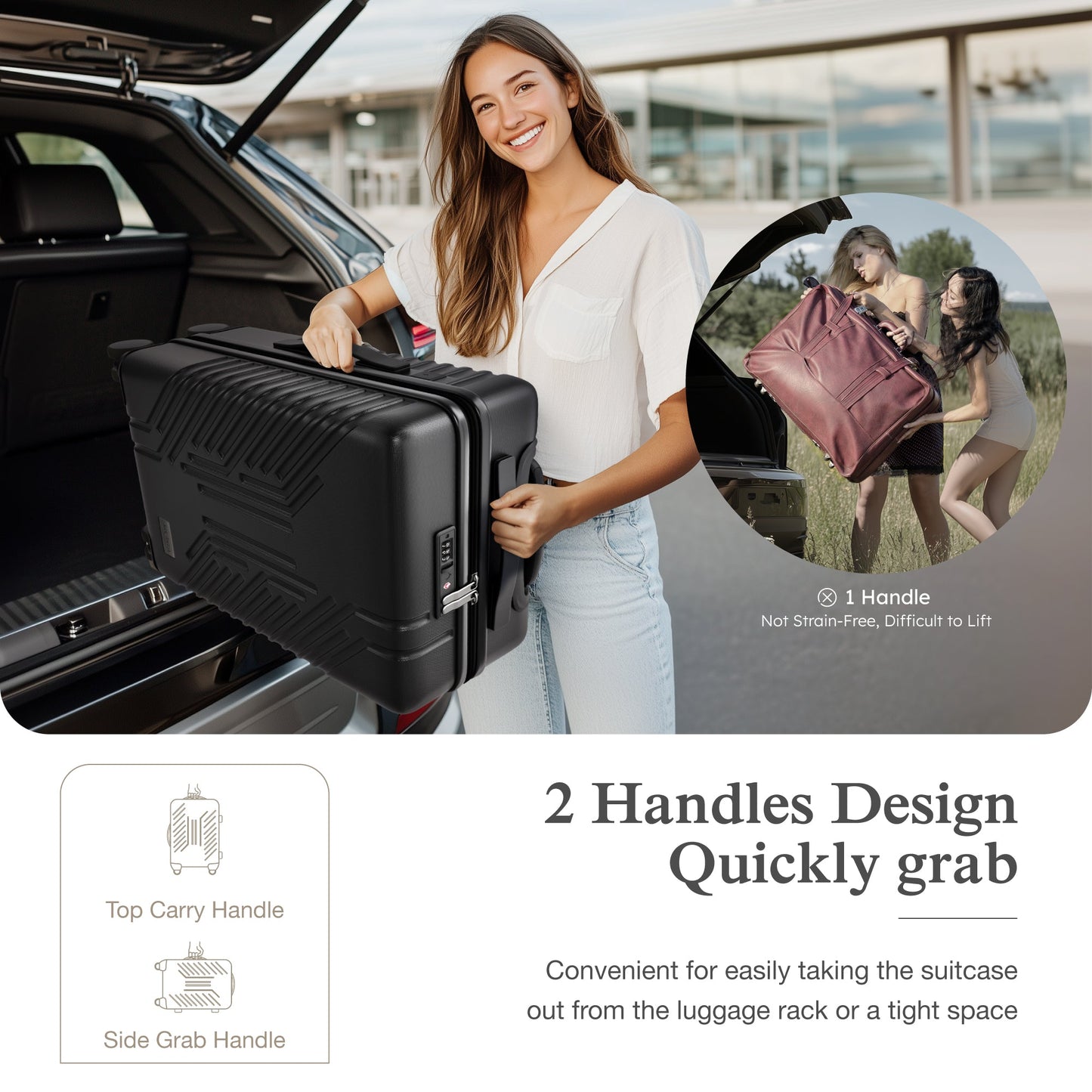 Alpha Joy Hard-shell ABS+PC Rolling Luggage 20" Carry-on Luggage with USB Port, Black