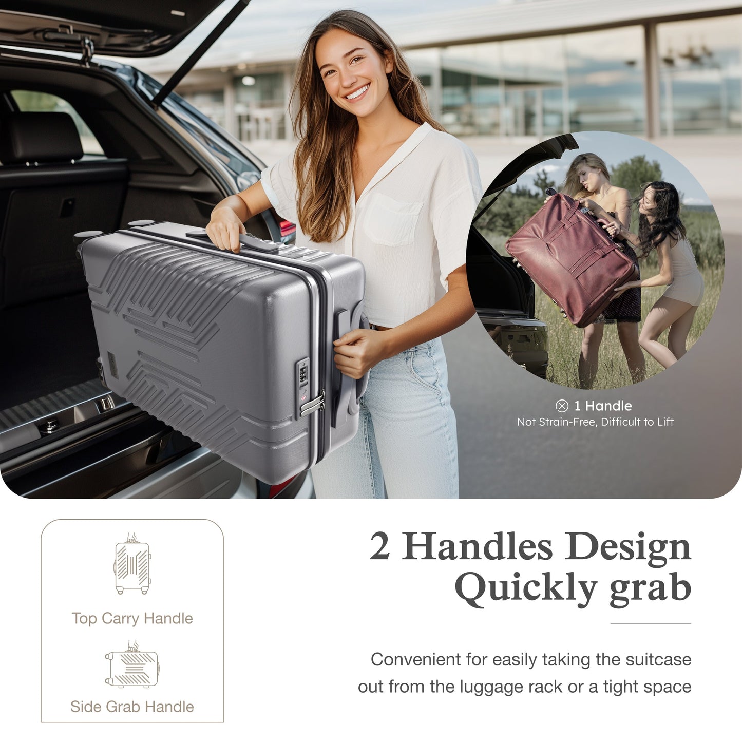 Alpha Joy Hard-shell ABS+PC Rolling Luggage 20" Carry-on Luggage with USB Port, Silver