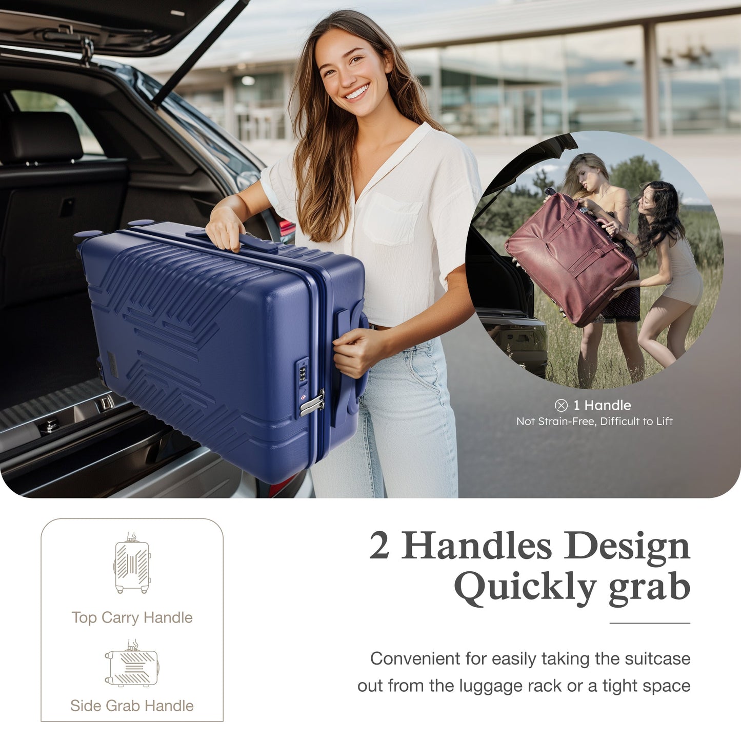 Alpha Joy Hard-shell ABS+PC Rolling Luggage 20" Carry-on Luggage with USB Port, Navy