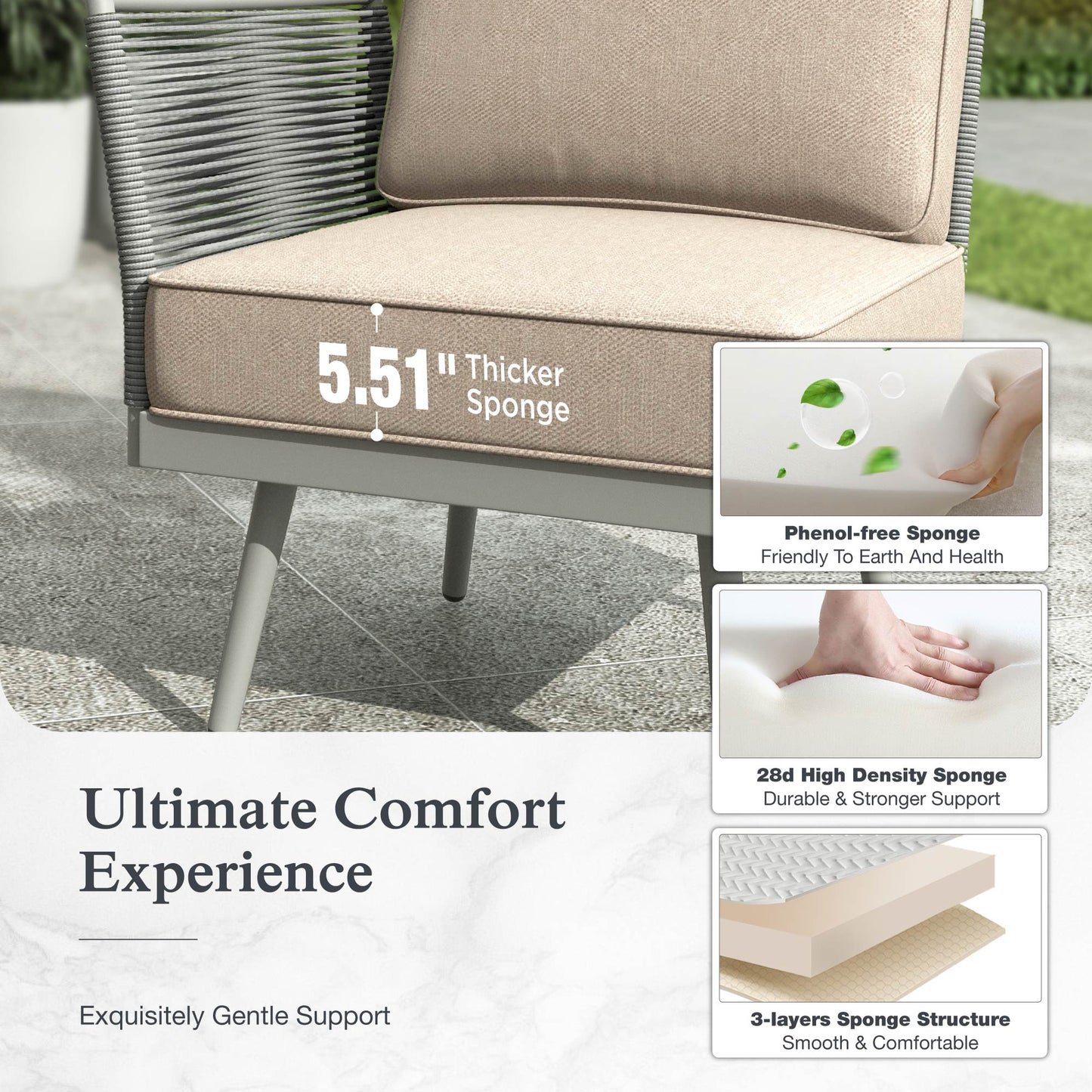 Sophia & William 6 Pieces Outdoor Patio Furniture Set 7-Seat Wicker Metal Patio Conversation Sofa Set with Classic Rope Rattan Style, Beige