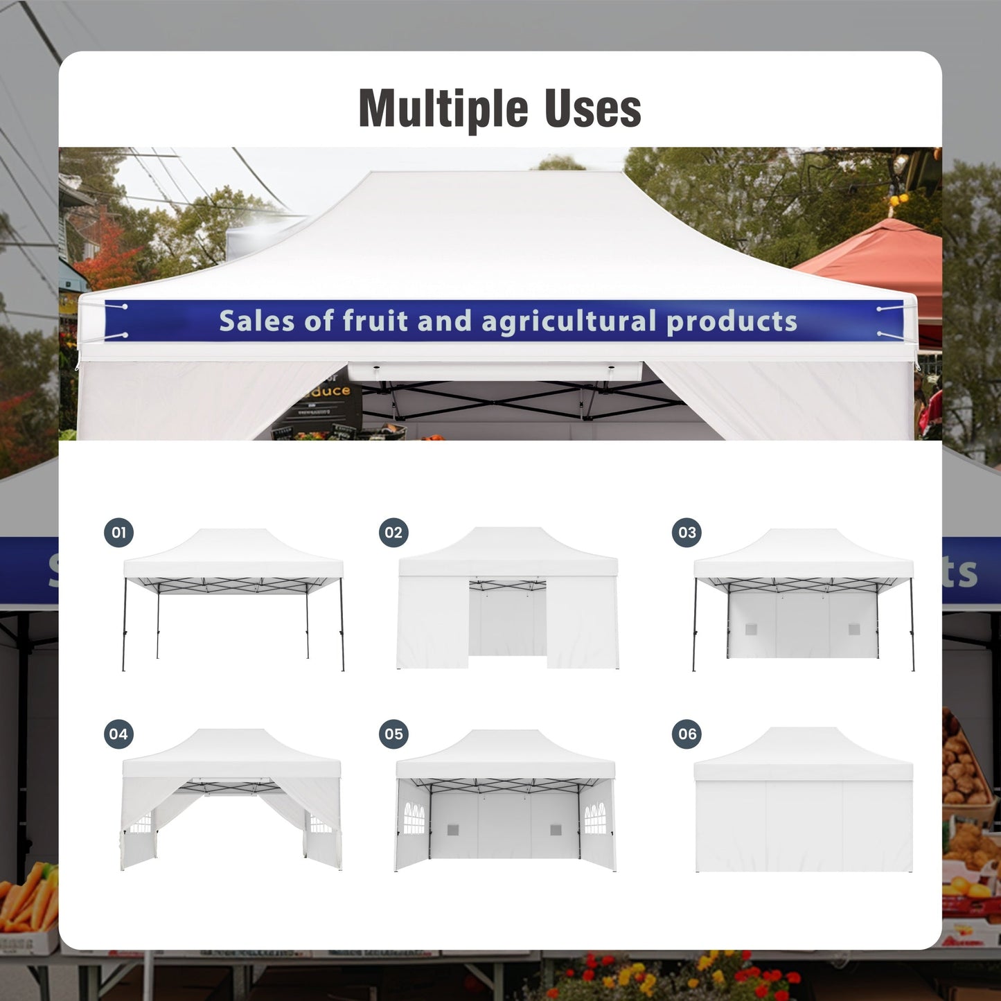 10'x 15' Easy Setup Pop Up Canopy with 4 Removable Sidewalls & Carrying Bag,4 Weight Bags - White