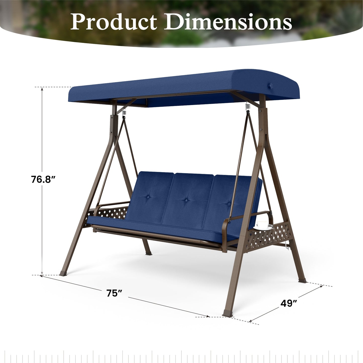 3-Seat Outdoor Converting Canopy Swing Glider Patio Hammock with Side Table - Beige
