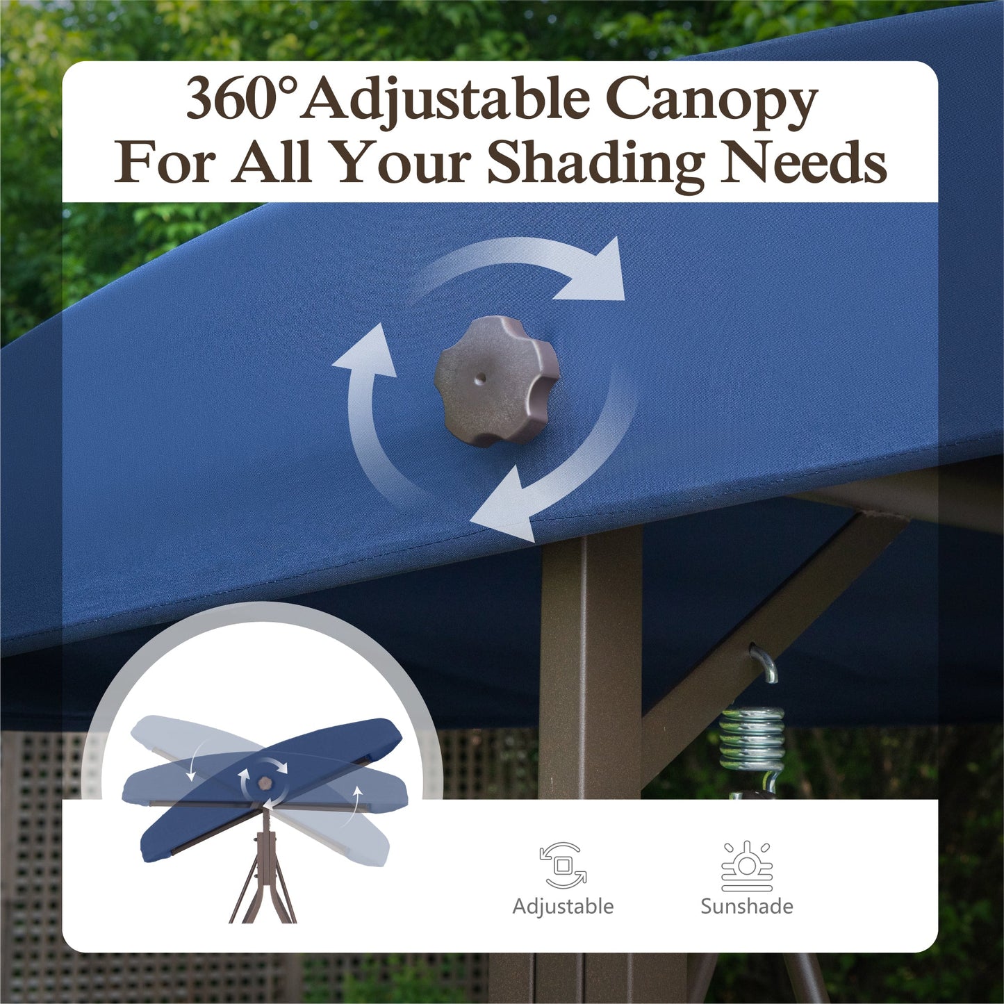 3-Seat Outdoor Converting Canopy Swing Glider Patio Hammock with Side Table - Beige