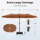 Alpha Joy 15ft Outdoor Patio Umbrella Extra-Large Double-Sided Garden Umbrella with Crank Handle and Base - Tawny