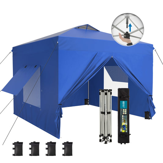 Alpha Joy 10'x 10' Instant Canopy Outdoor Ez Up Outdoor Canopy Shelter Tent with 4 Side Walls, Blue