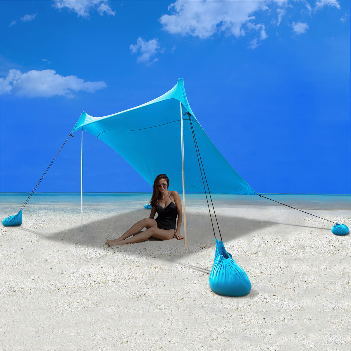 Sophia & William 7.6'x7.2' Sunshade Beach Tent UPF 50+ Sun Shelter Portable Canopy Beach Tent for 3-4 Person, Blue