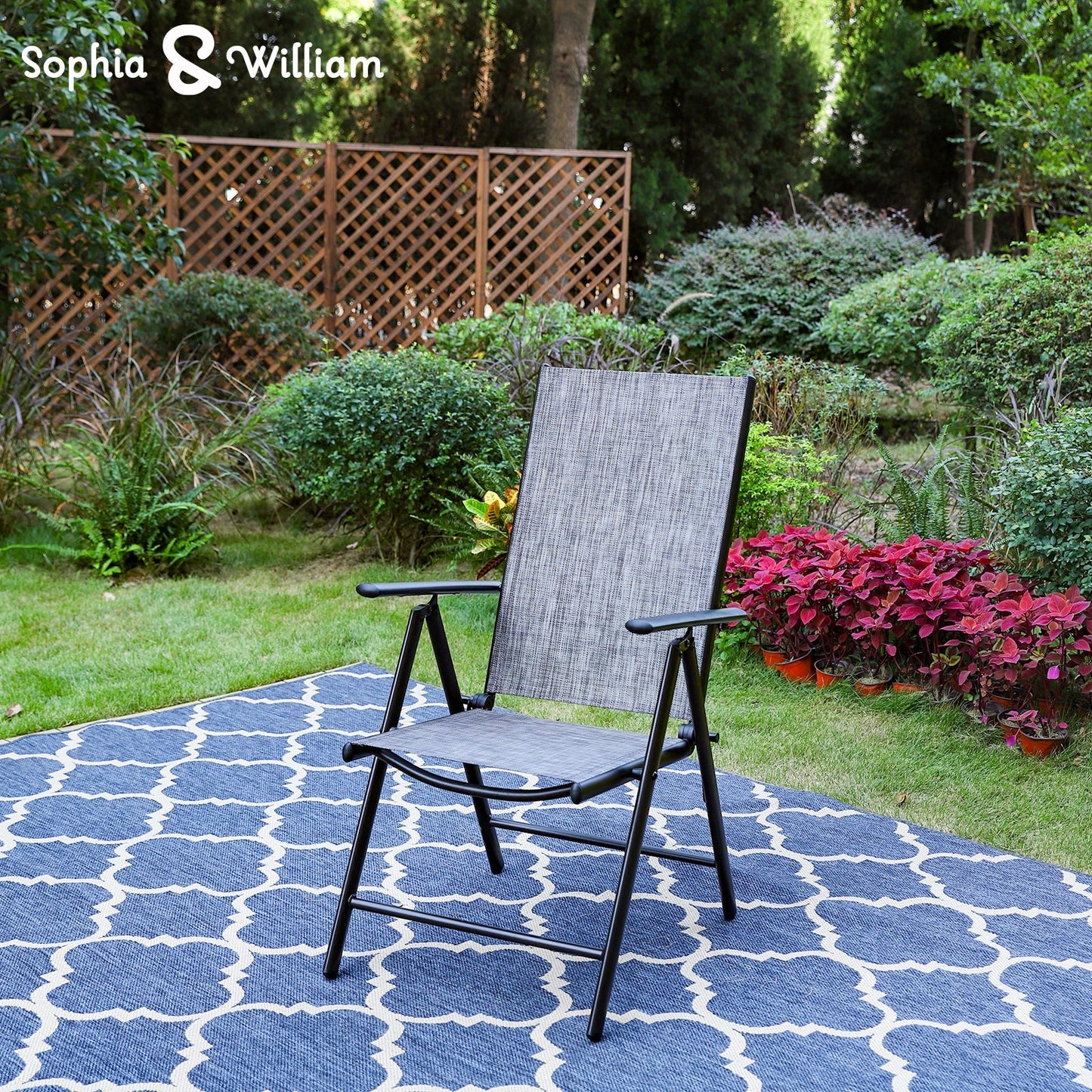 Sophia & William 6-Piece Outdoor Patio Dining Set with 10ft Umbrella, Adjustable Folding Chairs & Square Table for 4, Gray & Beige