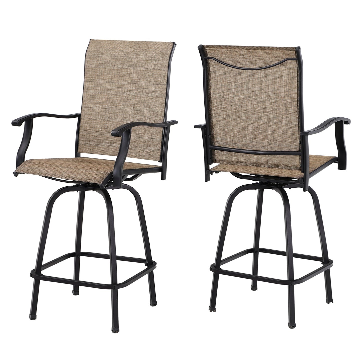 Sophia & William Outdoor Bar Stools Set of 2, Swivel Bar Chairs, Tall Patio Chairs, Outdoor High Top Chairs, Supports 300 lbs (Brown Fabric)