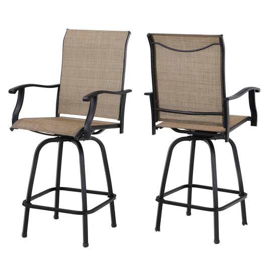 Sophia & William Outdoor Bar Stools Set of 2, Swivel Bar Chairs, Tall Patio Chairs, Outdoor High Top Chairs, Supports 300 lbs (Brown Fabric)