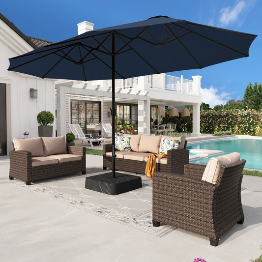 Alpha Joy 15ft Outdoor Patio Umbrella Extra-Large Double-Sided Garden Umbrella with Crank Handle and Base - Burgundy
