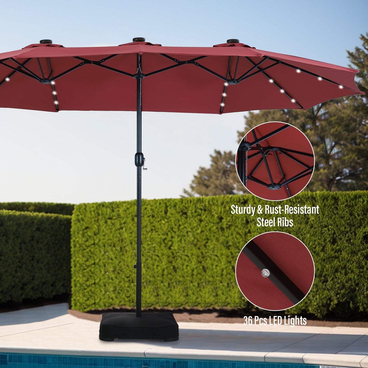 Sophia & William 15FT Outdoor Patio Umbrella Extra Large Double-Sided Garden Umbrella with Crank Handle, Red
