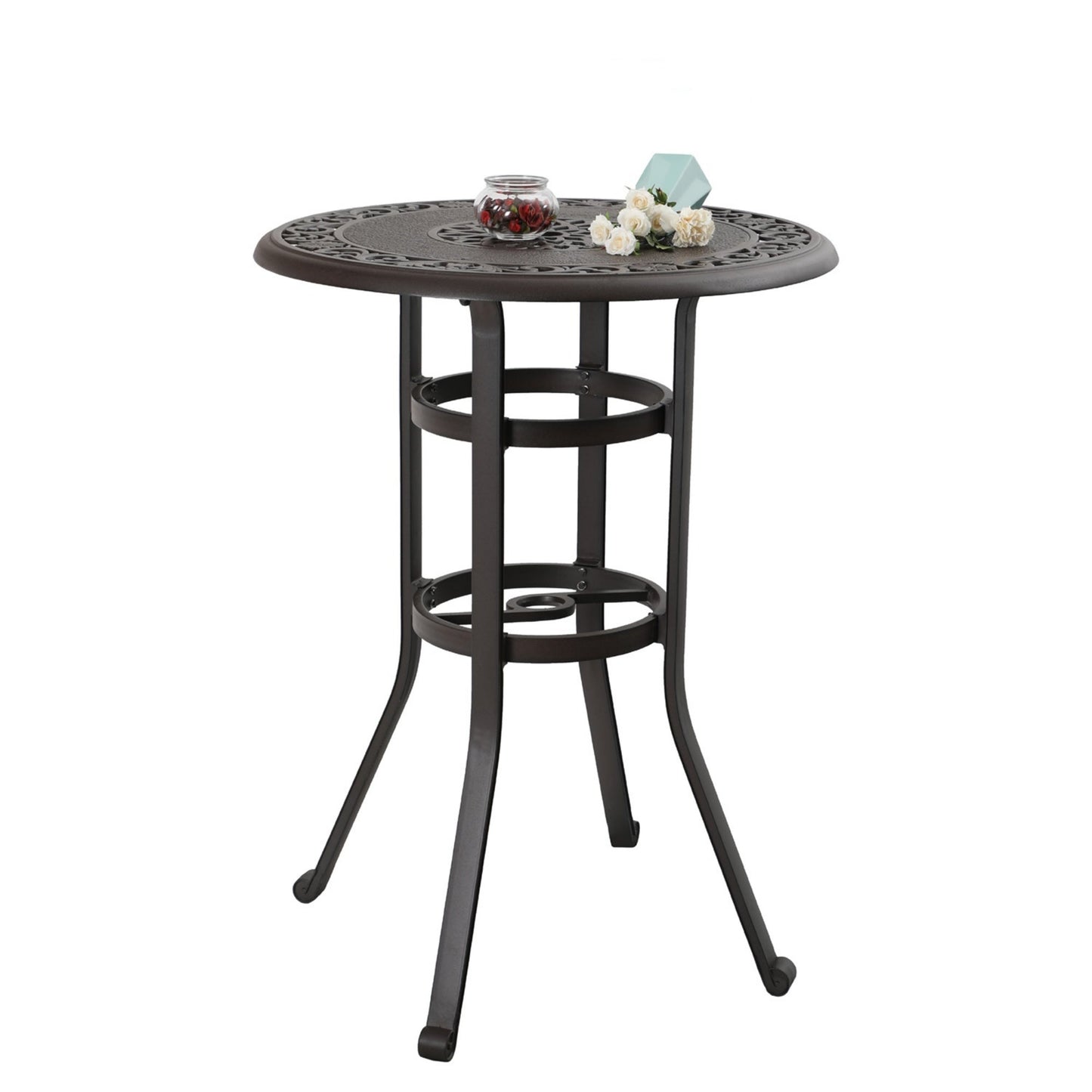 Sophia & William 32¡± Cast Aluminum Outdoor Patio Bistro Table with 1.97¡± Umbrella Hole for Garden, Backyard