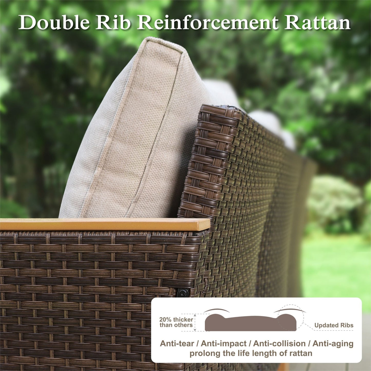 Alpha Joy 10 Pieces Outdoor Conversation Set with 56" Fire Pit Table Wicker Half-Moon Patio Furniture, Beige