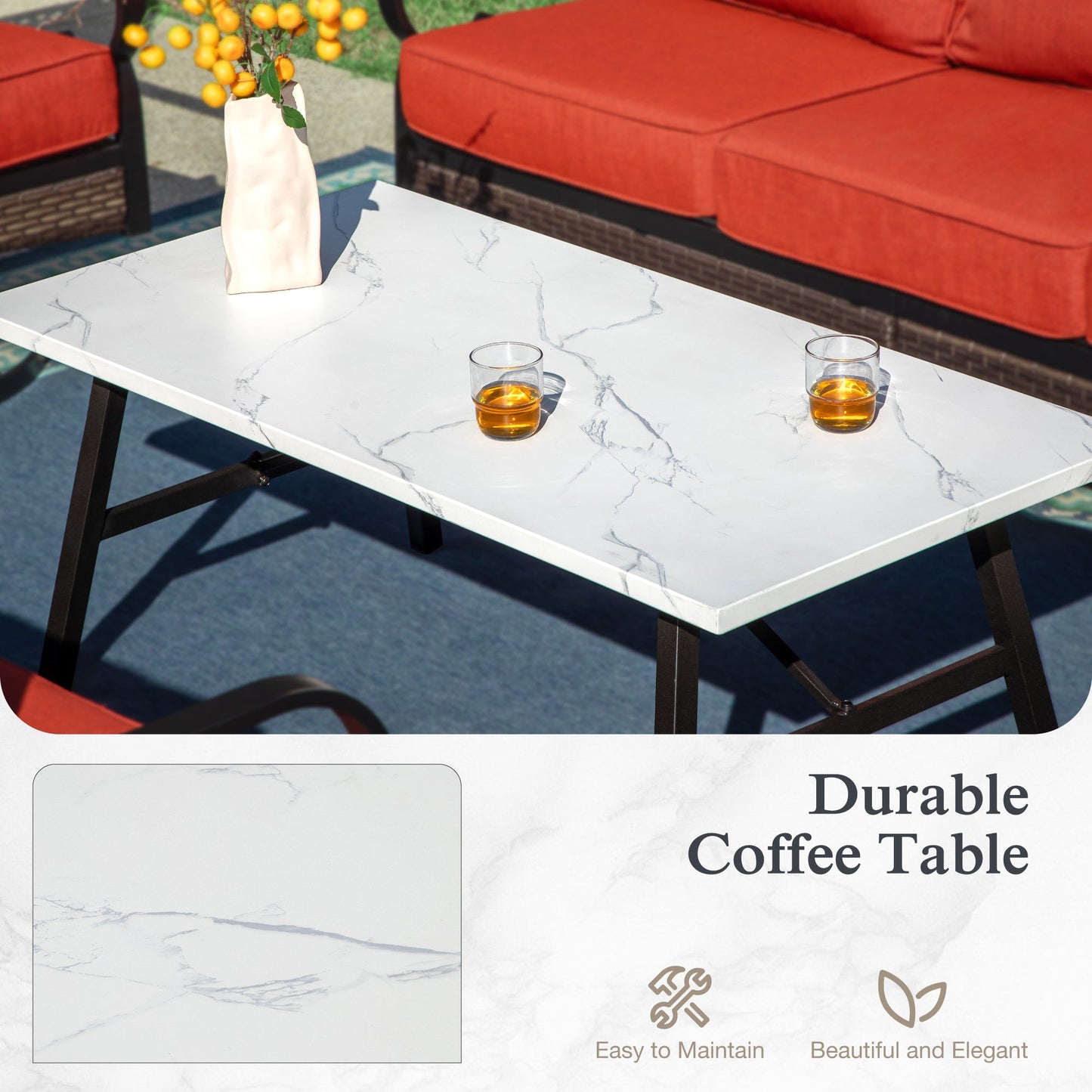 Sophia & William 5 Seat Patio Conversation Set,Outdoor Furniture Set with Rocking Chairs, Red