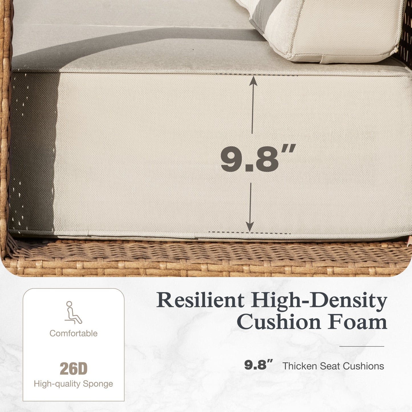 Sophia & William 2 Pieces Wicker Patio Furniture Set with Armrests, Beige & Yellow-Brown