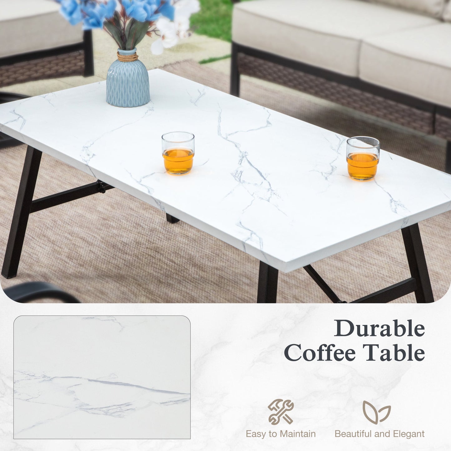 Sophia & William 7 Seat Patio Conversation Set,Outdoor Furniture Set with Rocking Chairs & Fixed Chairs, Beige