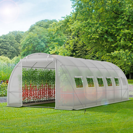 Sophia & William Patio Portable Large Walk-in Tunnel Greenhouse 10'x 20'x 6.6' Polytunnel with PE Mesh Fabric & Metal Frame, White