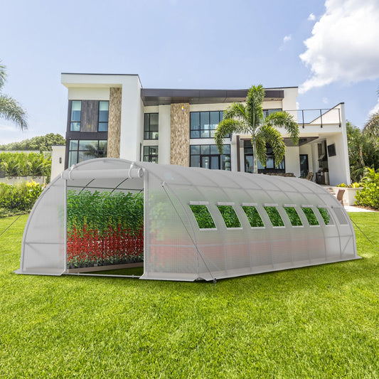 Sophia & William Patio Portable Large Walk-in Tunnel Greenhouse 12'x 26'x 6.6' Polytunnel with PE Mesh Fabric & Metal Frame, White