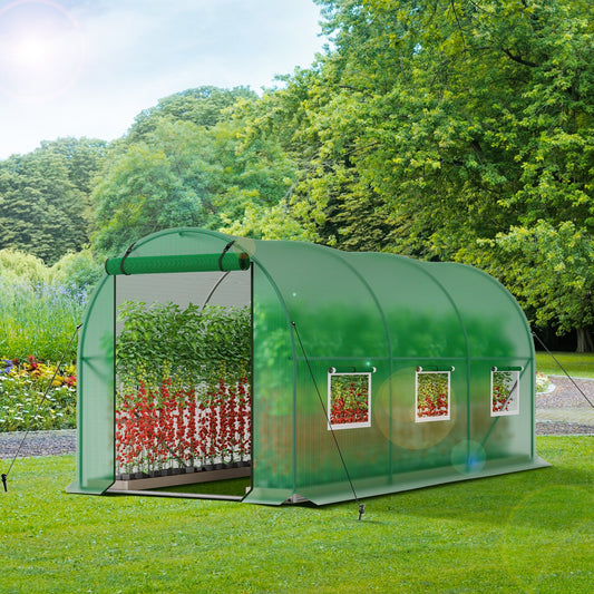 Sophia & William Patio Portable Walk-in Tunnel Greenhouse 6.6'x 15'x 6.6' Polytunnel with PE Mesh Fabric & Metal Frame, Green