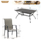 Sophia & William 8-Piece Outdoor Patio Dining Set with 13 ft Navy Blue Umbrella, Padded Textilene Chairs & Rectangle Table for 6