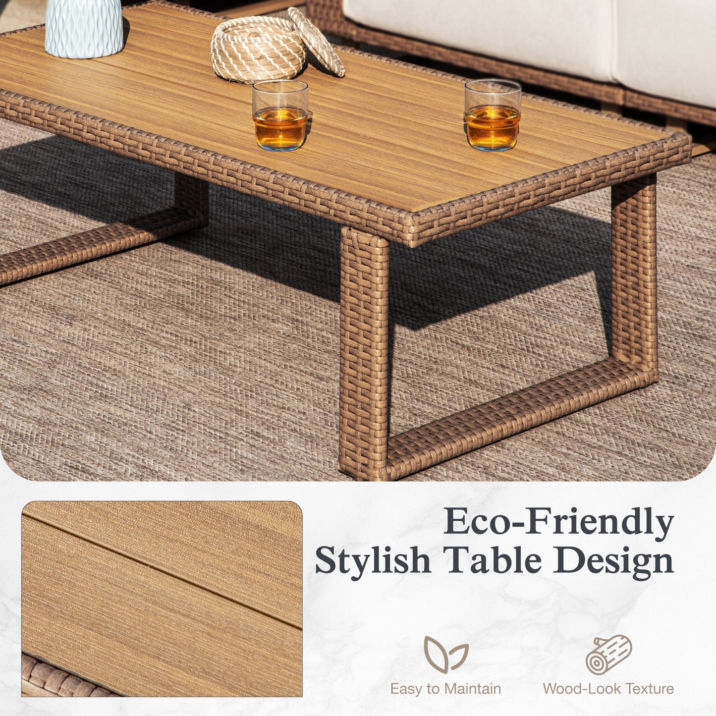 Sophia & William 5 Pieces Wicker Patio Furniture Set 4-Seat Outdoor Cushioned Conversation Set with 2Pcs Swivel Chairs, Yellow-Brown & Beige