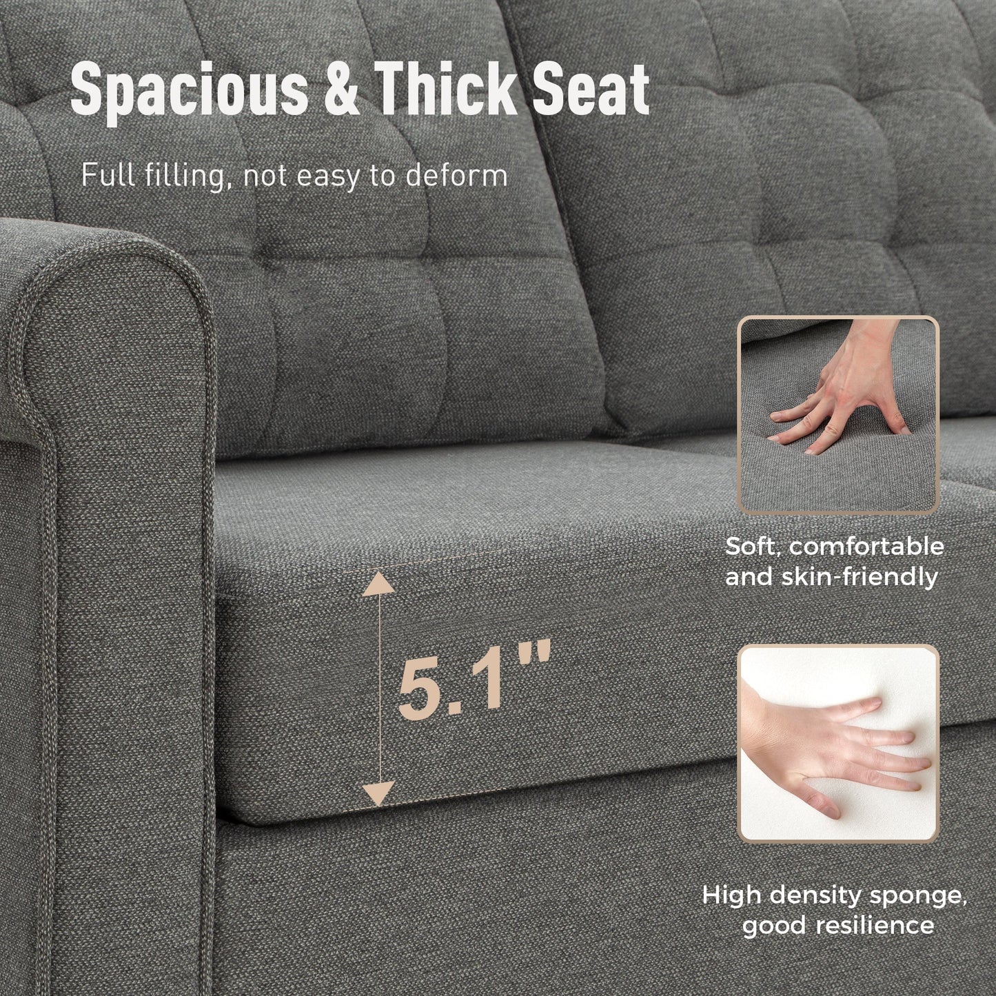 Sophia & William 102.2"L Modular Sectional Sofa with Storage 4-Seat Modern L-shaped Linen Couch with Ottoman & 5.1" Thicken Gray Cushions for Living Room, Bedroom