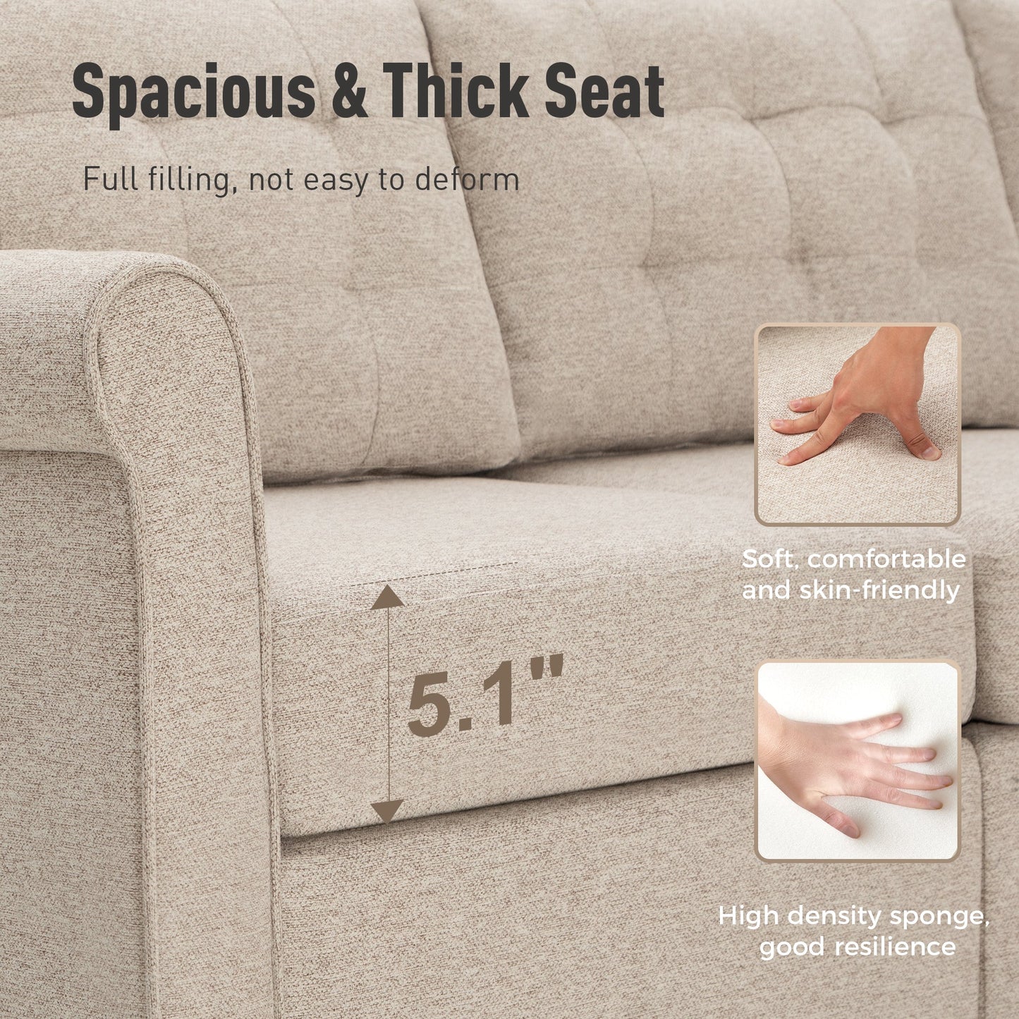 Sophia & William 102.2"L Modular Sectional Sofa with Storage 4 Seat Modern L-shaped Linen Couch with Ottoman & 5.1" Thicken Beige Cushions for Living Room, Bedroom