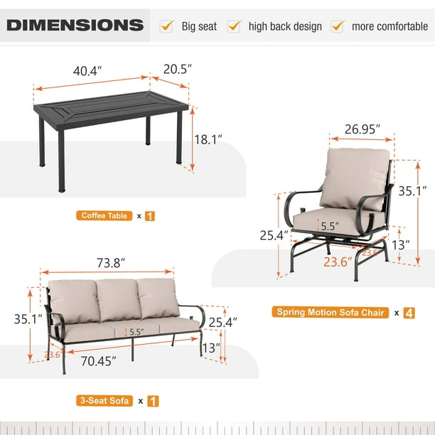 Sophia & William 6 Pieces Metal Patio Furniture Set Outdoor Sectional Conversation Set, Beige