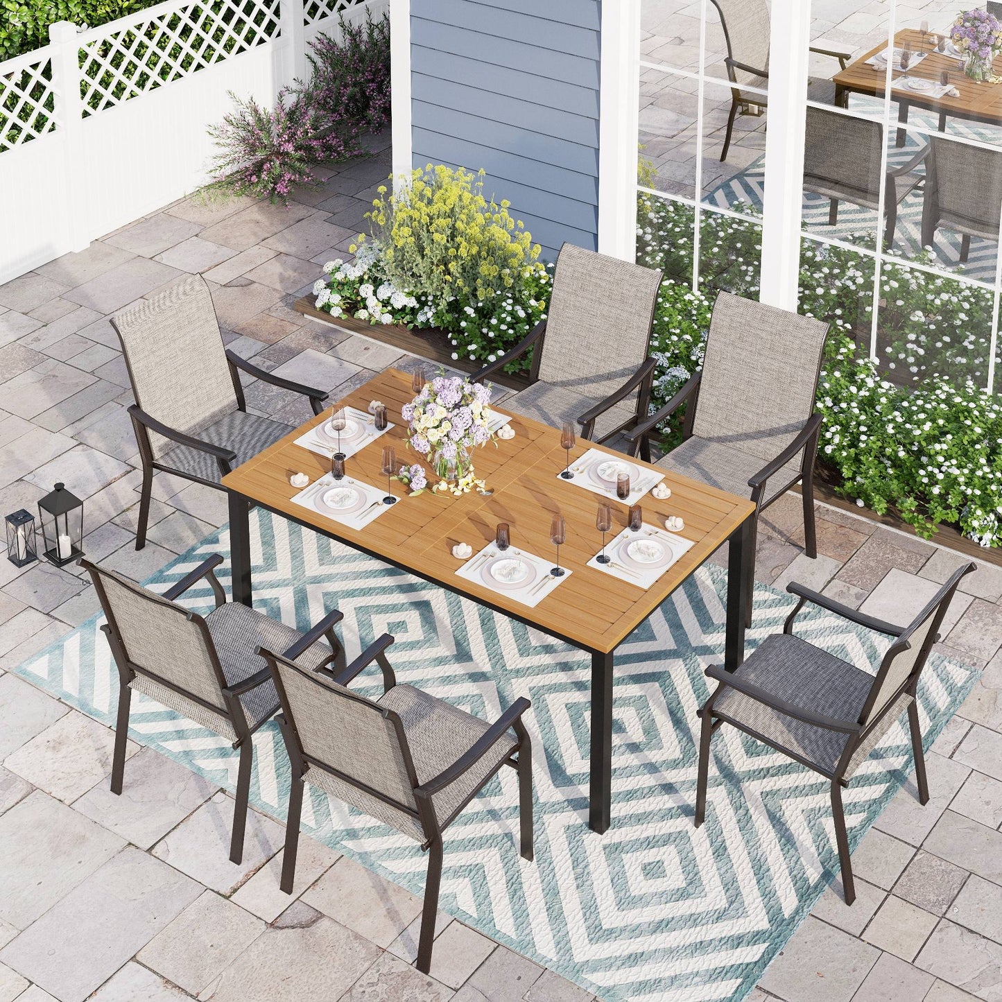 Sophia & William 7 Pieces Outdoor Patio Dining Set Textilene Chairs & Steel Table Set for 6-person