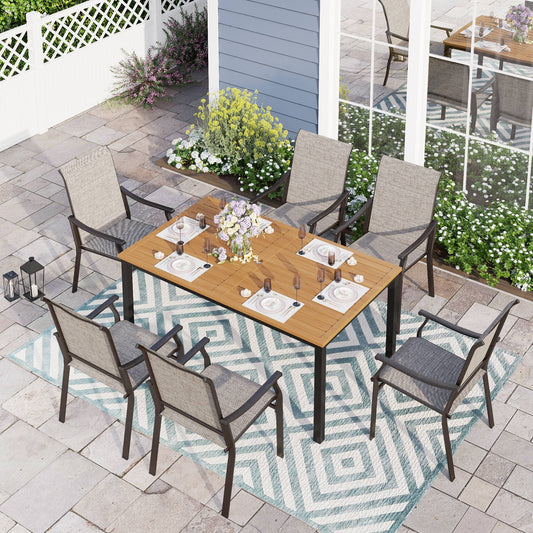 Sophia & William 7 Pieces Outdoor Patio Dining Set Textilene Chairs & Steel Table Set for 6-person