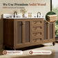 Sophia & William 60" Bathroom Vanity with Double Sink Freestanding Wood Bathroom Cabinet Vanity with 2 Doors of Adjustable Shlves, 2 Pull-out Drawers and 1 Elevated Drawer, Hickory