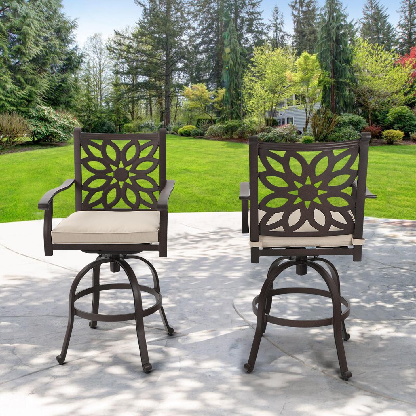 Sophia & William Patio Outdoor Swivel Bar Stools with Seat Cushion Set of 2