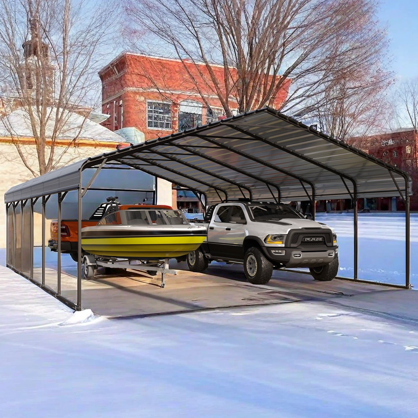 Alpha Joy 20' x 30' Heavy Duty Carport with Galvanized Steel Roof Cars Garage Shelter