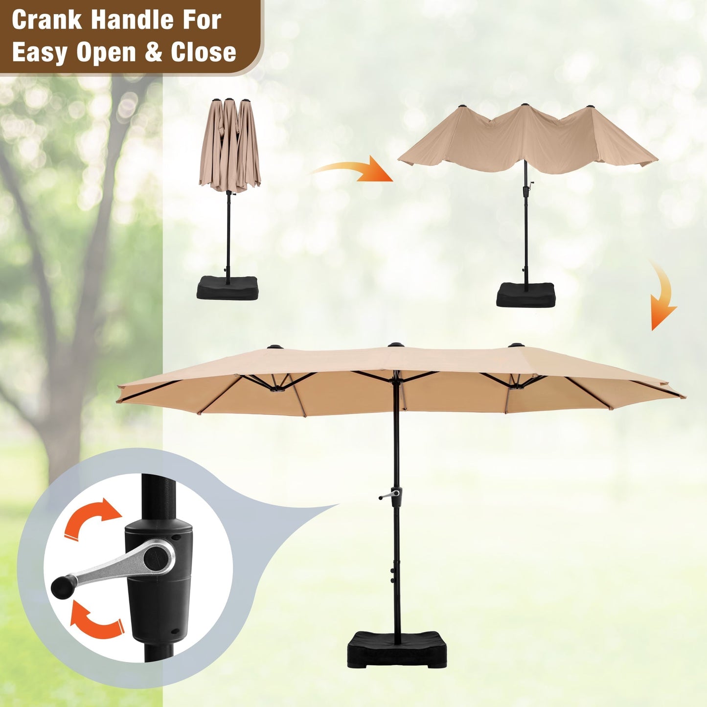 Sophia & William 8-Piece Outdoor Patio Set with 13 ft Umbrella, Rattan Chairs & Rectangle Table for 6, Beige Umbrella