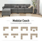 Sophia & William Modular Sectional Sofa with Storage 4 Seat Modern U-shaped Linen Couch with Ottomans & 5.1" Thicken Gray Cushions for Living Room, Bedroom