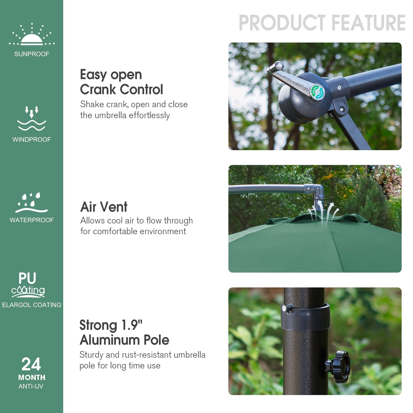 Sophia & William Patio Umbrella 9ft Outdoor Offset Umbrella Cantilever Umbrella with Fringe Tassel Easy Lift UV Protection Outdoor Umbrella Aluminum Ploe All Weather for Backyard Pool Garden Green