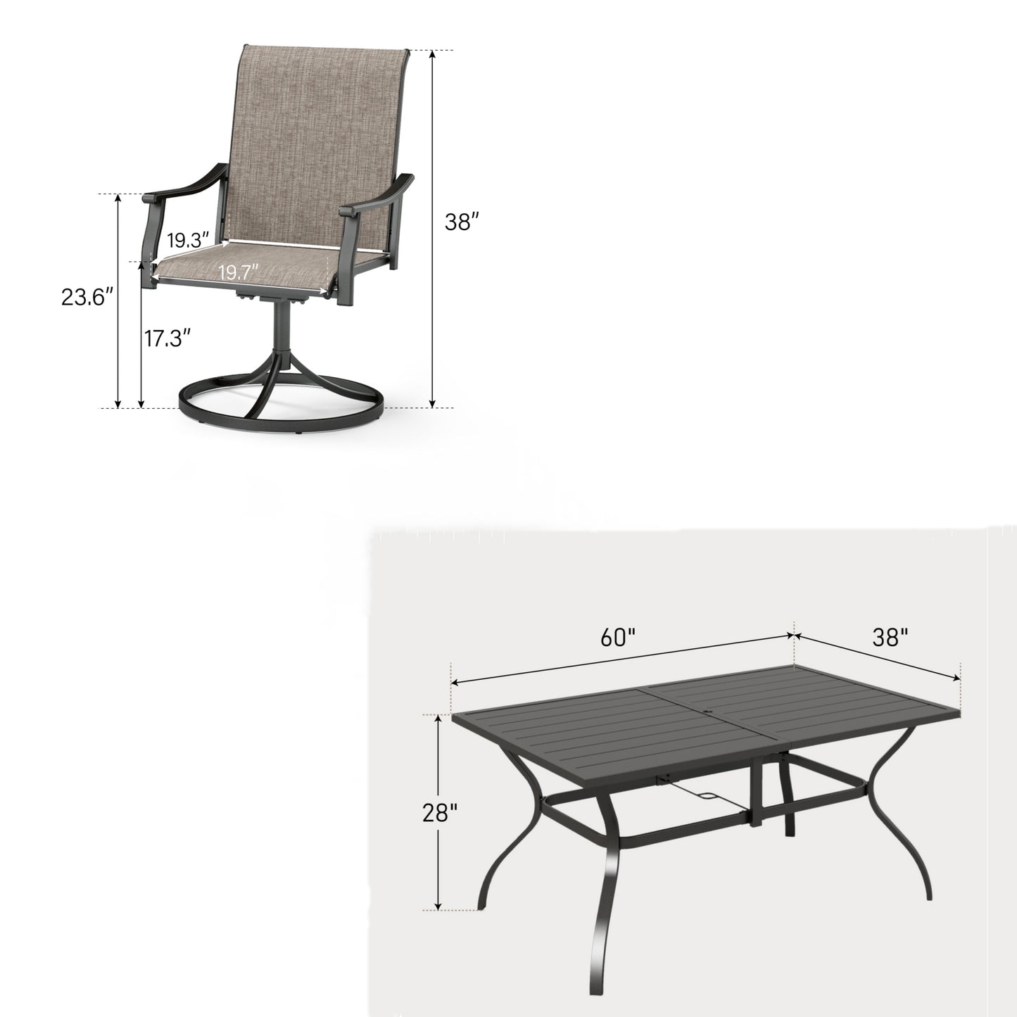 Sophia & William 7 Pieces Outdoor Patio Dining Set with Swivel Textilene Chairs & Rectangle Metal Table for 6-person