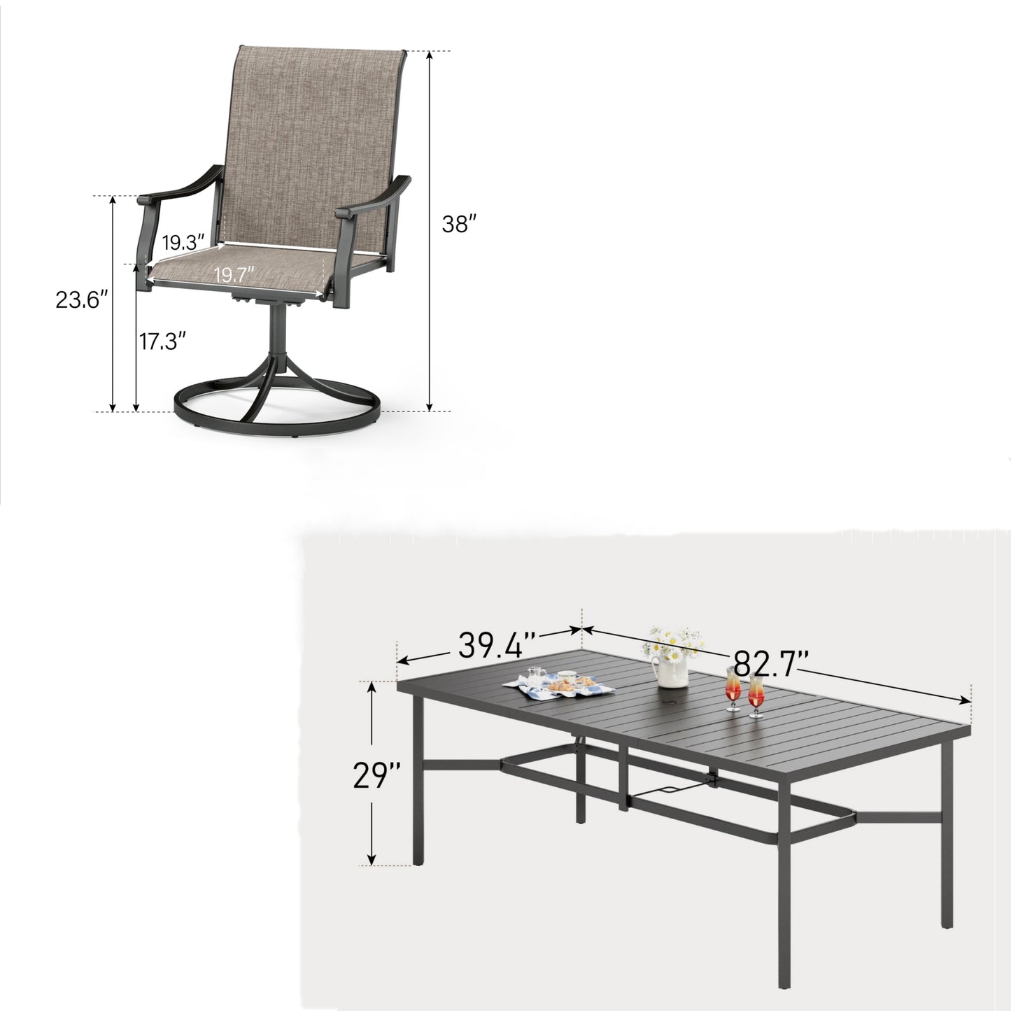 Sophia & William 9 Pieces Outdoor Metal Patio Dining Set Swivel Textilene Chairs and 82.7inch Table Set for 8