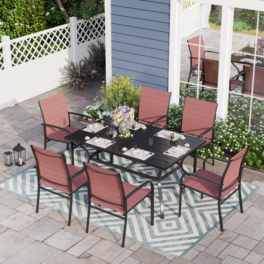 Sophia & William 7 Piece Patio Dining Set Rectangular Patio Dining Table with 6 Textilene Chairs - Red