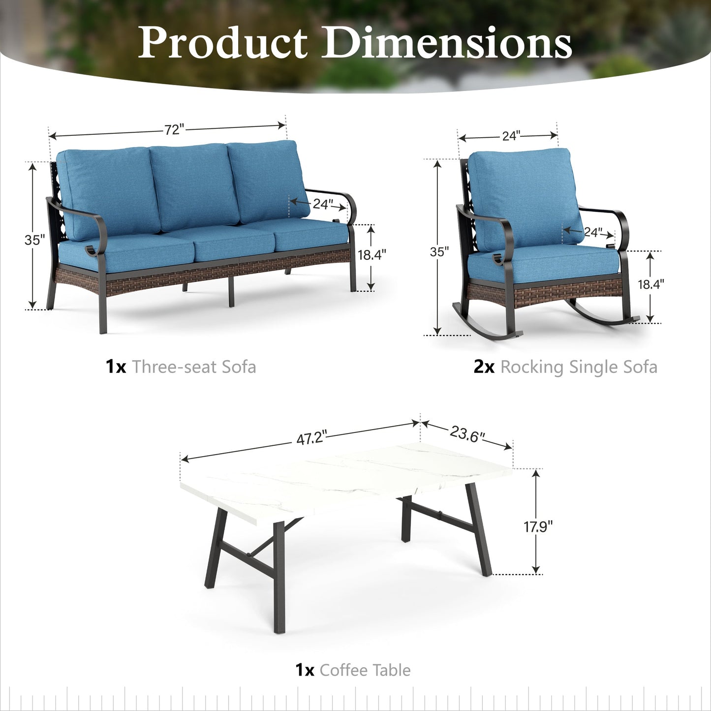 Sophia & William 5 Seat Patio Conversation Set,Outdoor Furniture Set with Rocking Chairs, Navy Blue