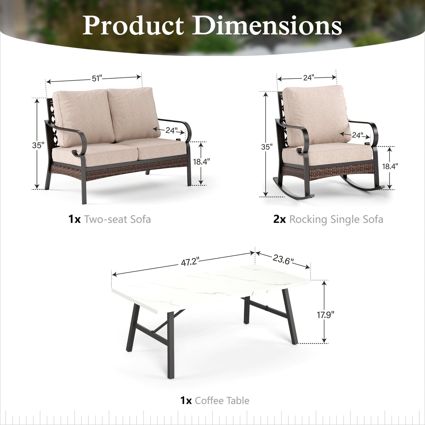 Sophia & William 4 Seat Patio Conversation Set,Outdoor Furniture Set with Rocking Chairs & Loveseat, Beige