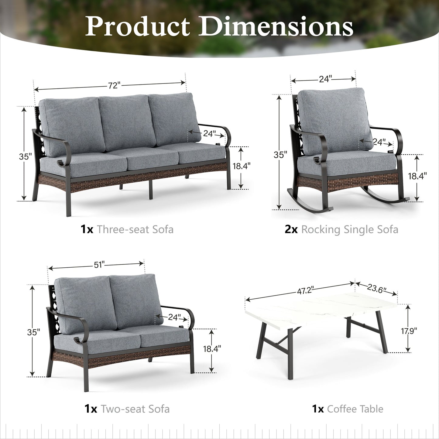 Sophia & William 7 Seat Patio Conversation Set,Outdoor Furniture Set with Rocking Chairs & Loveseat, Gray