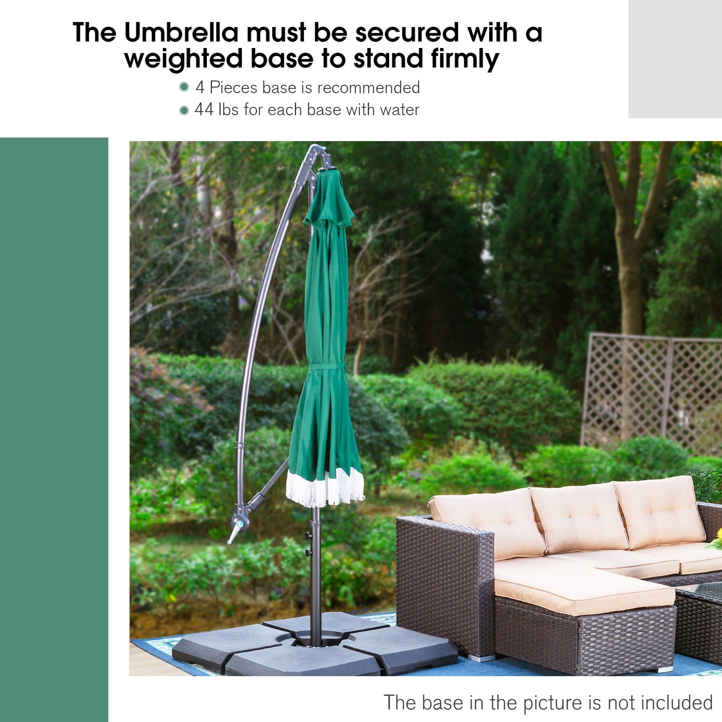 Sophia & William Patio Umbrella 9ft Outdoor Offset Umbrella Cantilever Umbrella with Fringe Tassel Easy Lift UV Protection Outdoor Umbrella Aluminum Ploe All Weather for Backyard Pool Garden Green