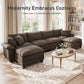 Sophia&William Convertible Sectional Sofa Couch, Modern Chenille Couch 4-Seat Sofa Sectional for Living Room,Brown
