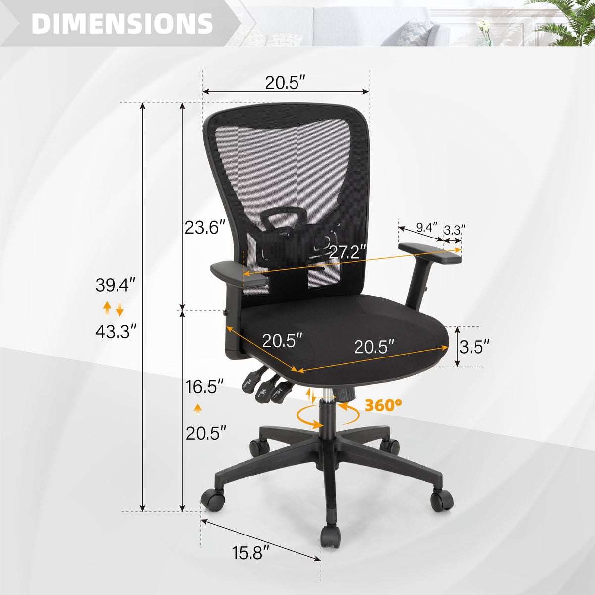 Sophia & William Ergonomic Mesh Office Desk Chair with Lumbar Support & Adjustable Armrest-Black