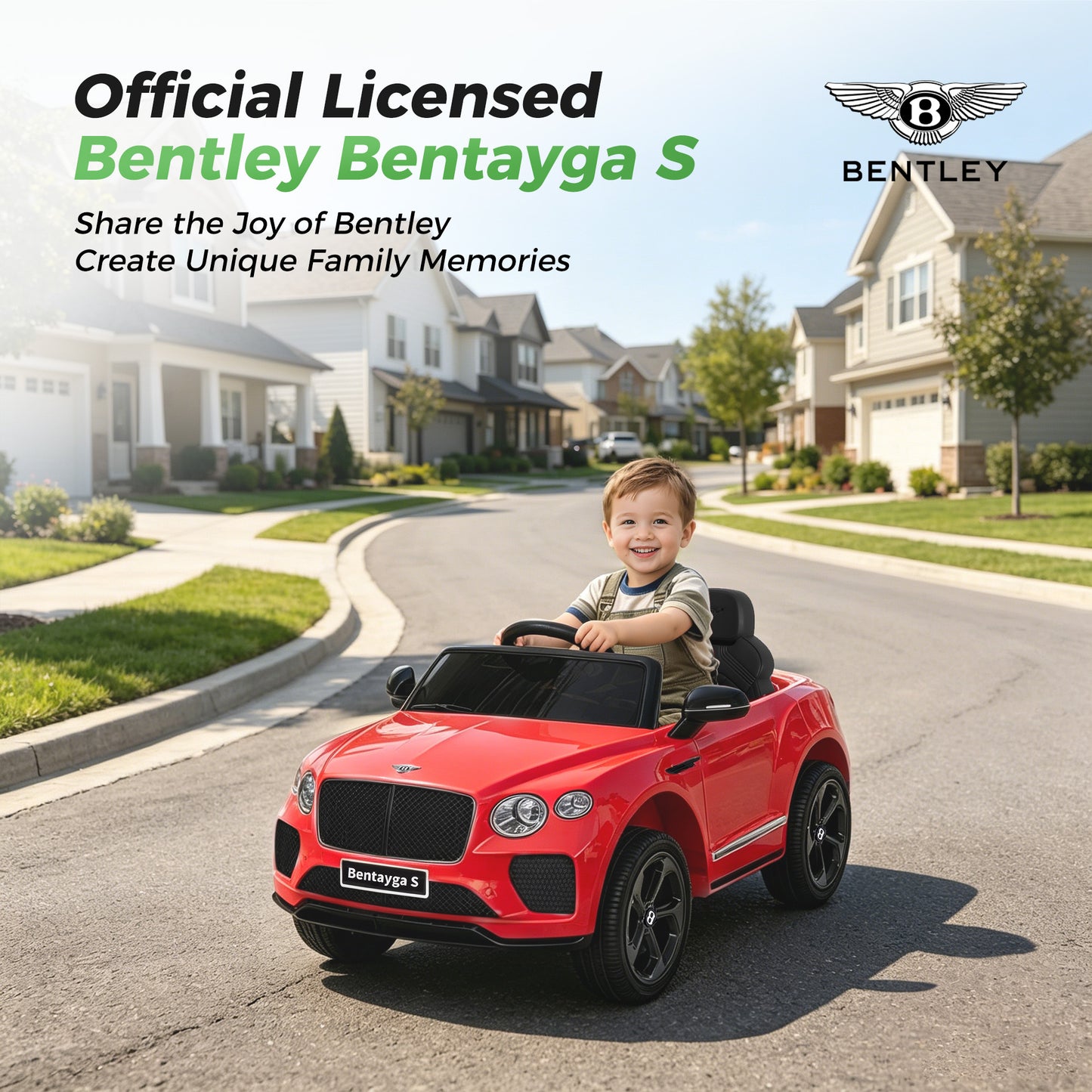Alpha Joy 12V Kids Ride On Car Licensed Bentley Electric Vehicle with Remote Control, Soft Start, 3 Speed, LED Lights, Built-in Storage & Music, Gift for Boys Girls Ages 3-8, Red
