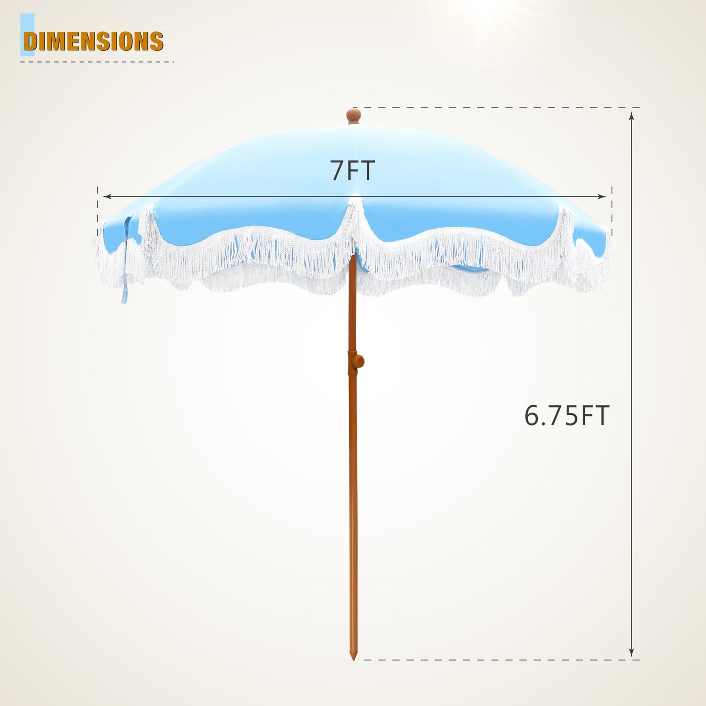 Alpha Joy 7FT Outdoor Parasol Beach Umbrella Fiberglass Ribs Umbrella with Tassel, Sky Blue